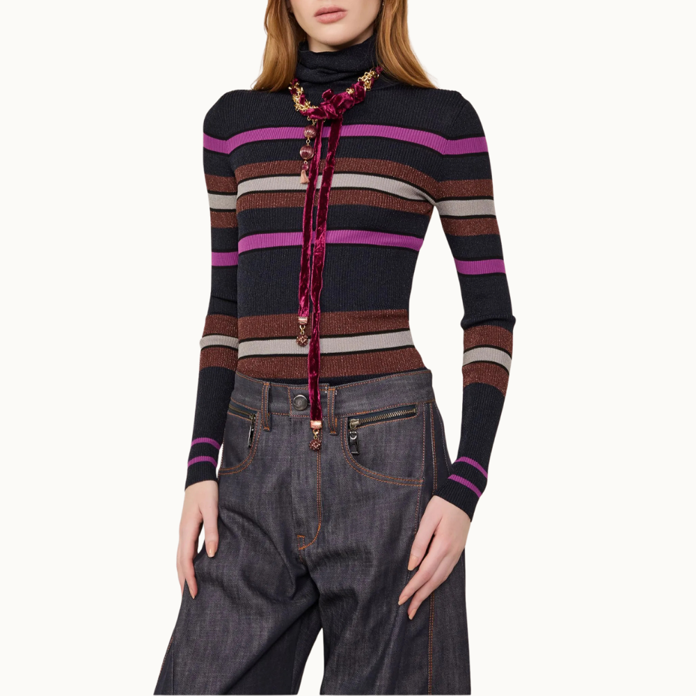 Blusa De Tricot Com Lurex Listras Colors