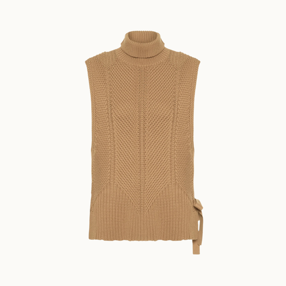 Blusa De Tricot Sem Manga Com Gola Alta