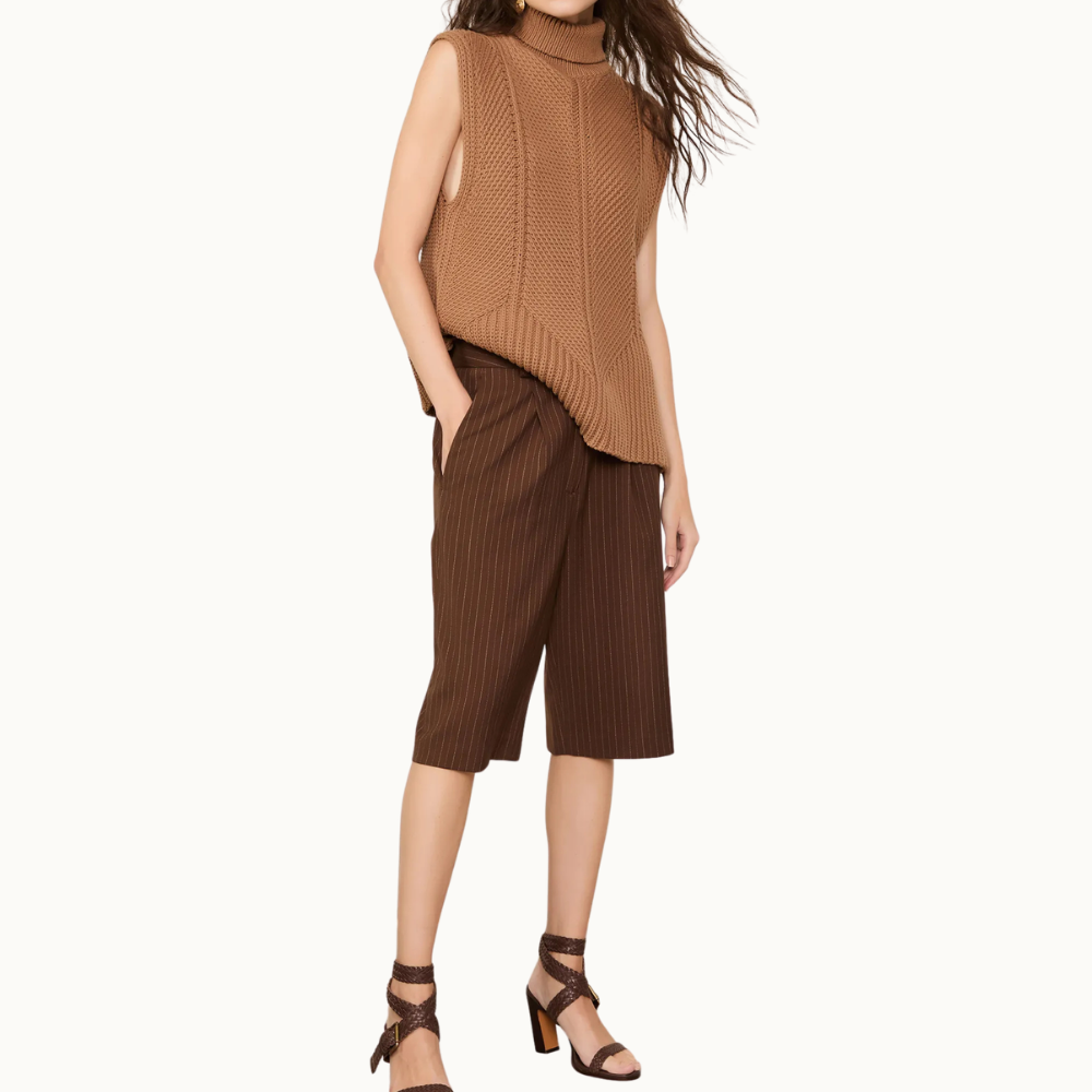 Blusa De Tricot Sem Manga Com Gola Alta