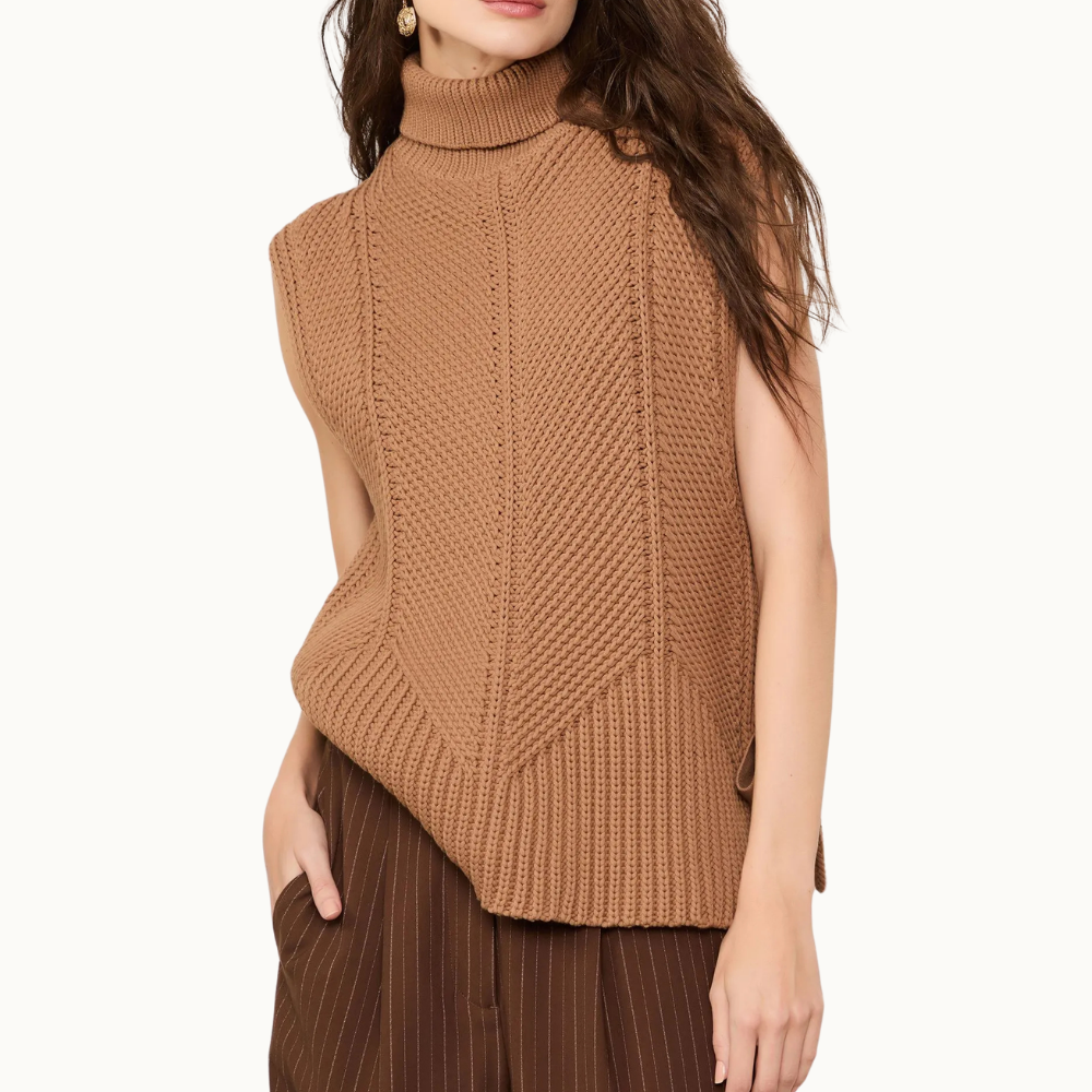 Blusa De Tricot Sem Manga Com Gola Alta