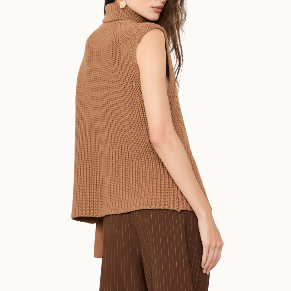 Blusa De Tricot Sem Manga Com Gola Alta