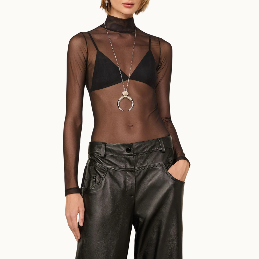 Blusa De Tule Segunda Pele Gola Alta