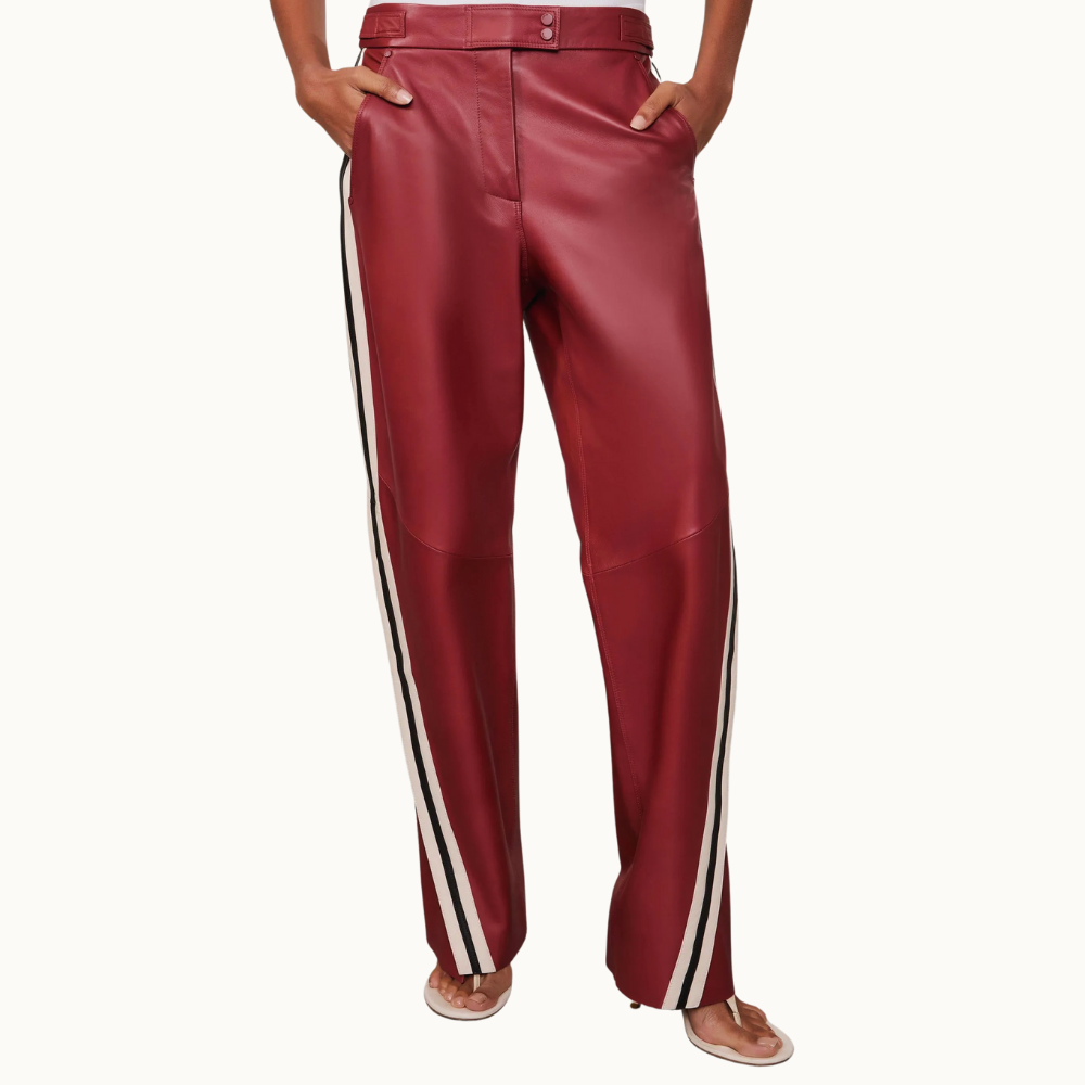 CALCA DE COURO LISTRA LATERAL BOTOES