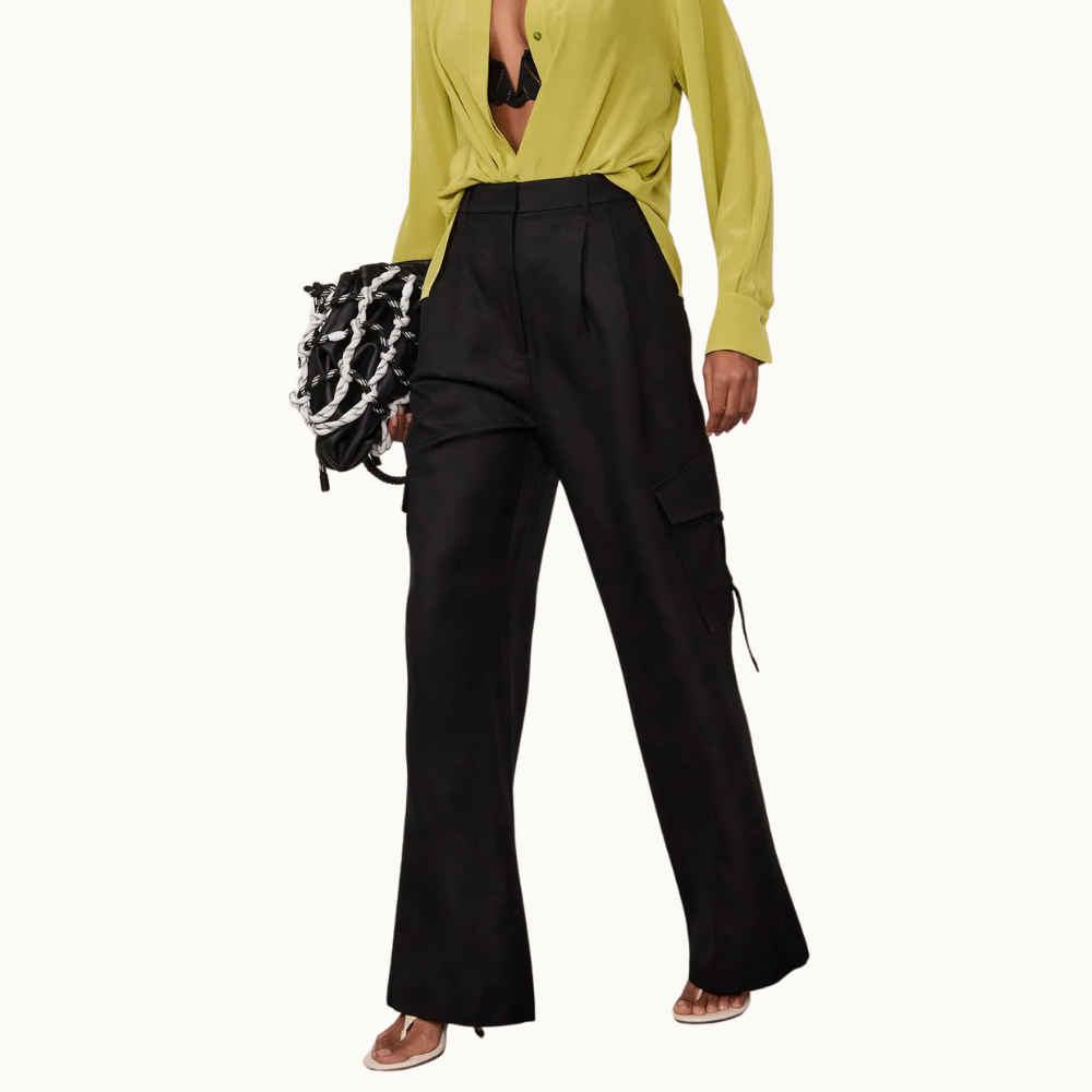 CALÇA DE LINHO AMPLA CARGO