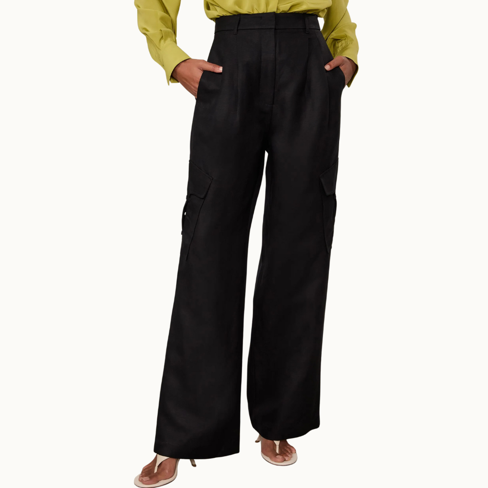 CALÇA DE LINHO AMPLA CARGO