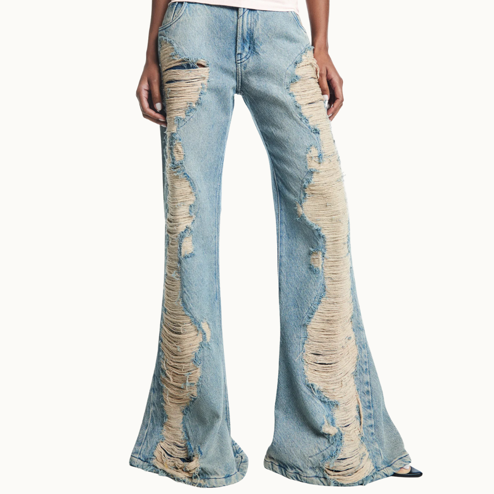 CALCA JEANS FLARE RASGOS FRONTAIS