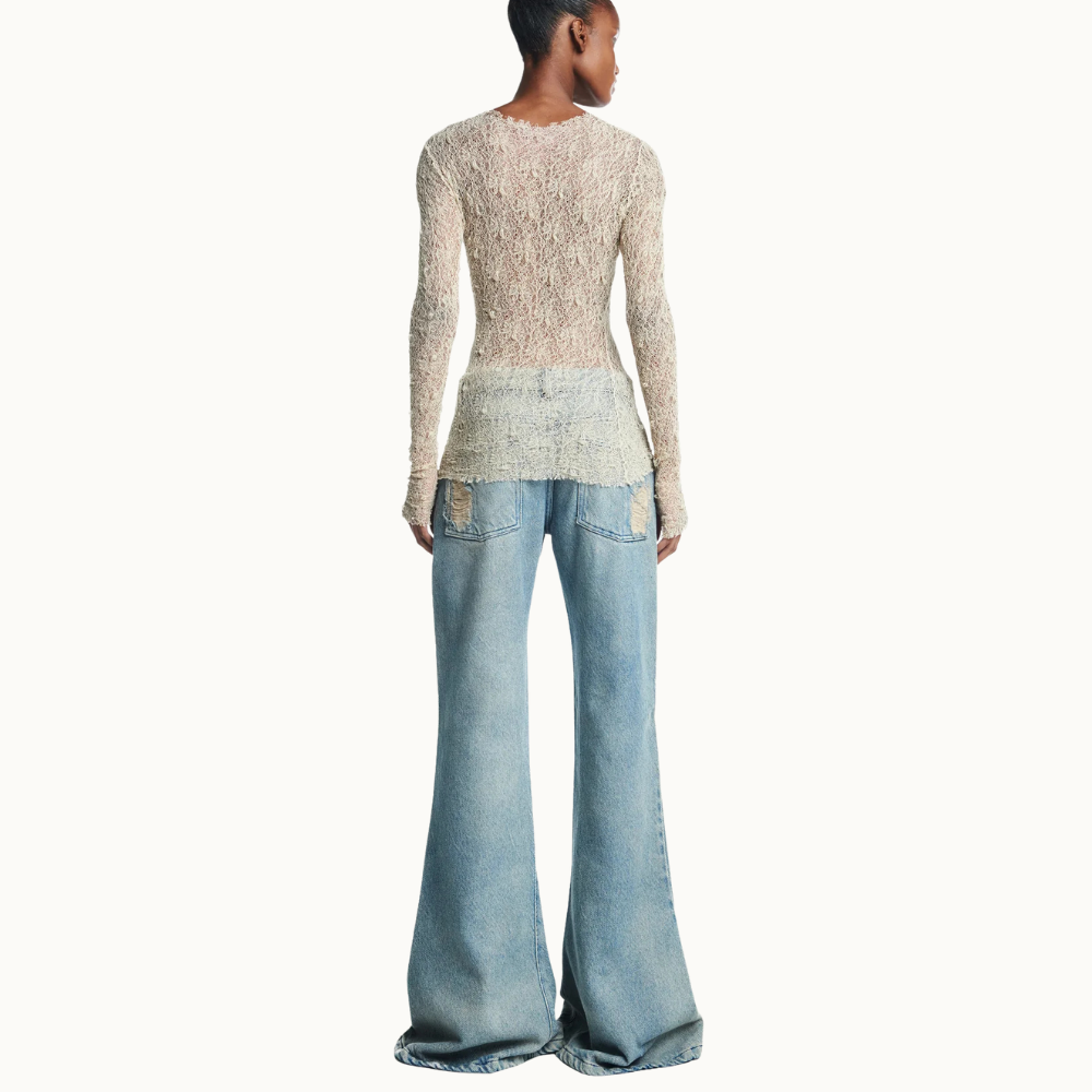 CALCA JEANS FLARE RASGOS FRONTAIS