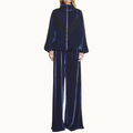CALÇA ELÁSTICO CÓS VELUDO AZUL RENDA PRETA