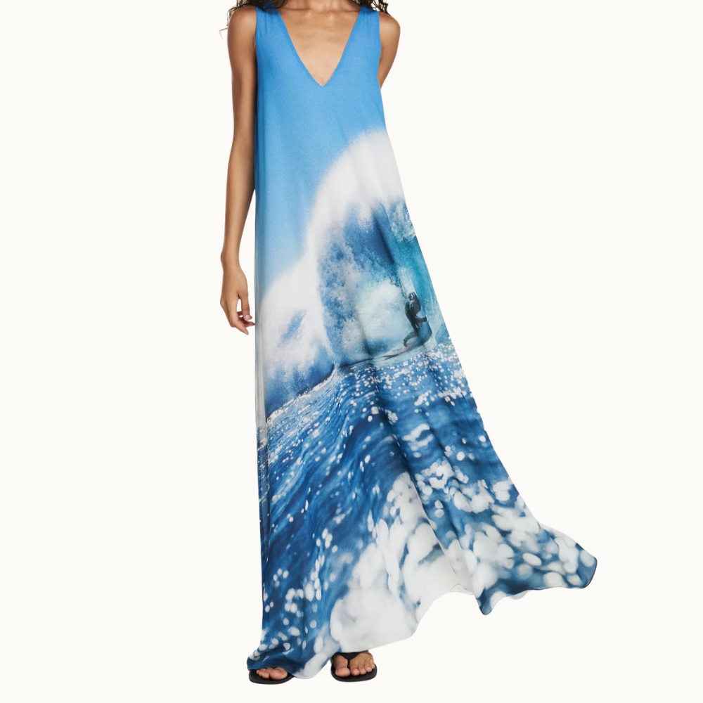 VESTIDO LONGO ALÇA LARGA GEORGETE SURF