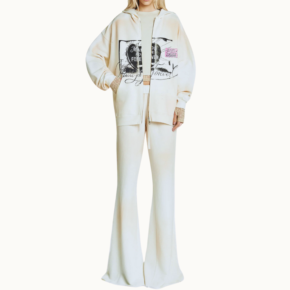 CALÇA FLARE DE MOLETOM OFF WHITE