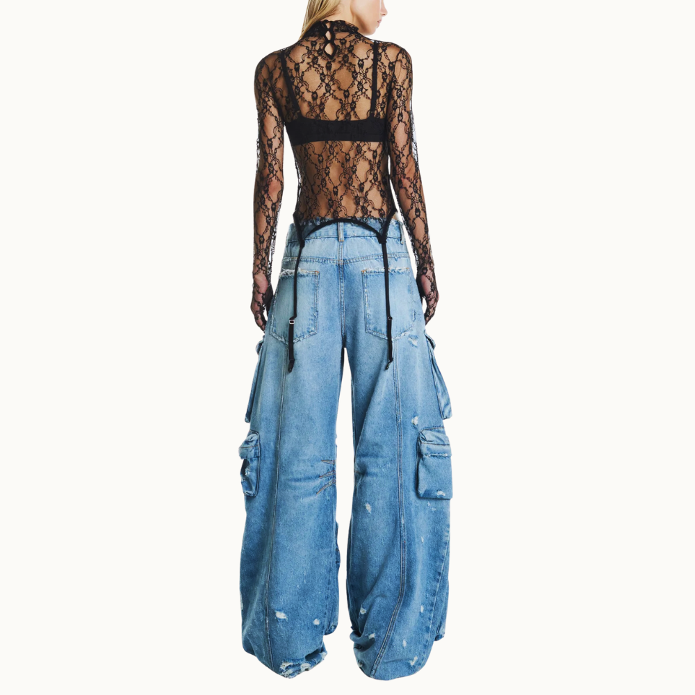 CALÇA JEANS MÚLTIPLOS BOLSOS