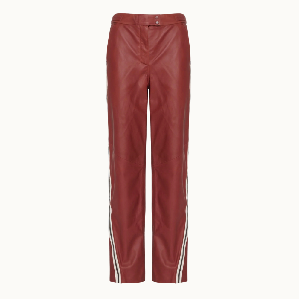 CALCA DE COURO LISTRA LATERAL BOTOES