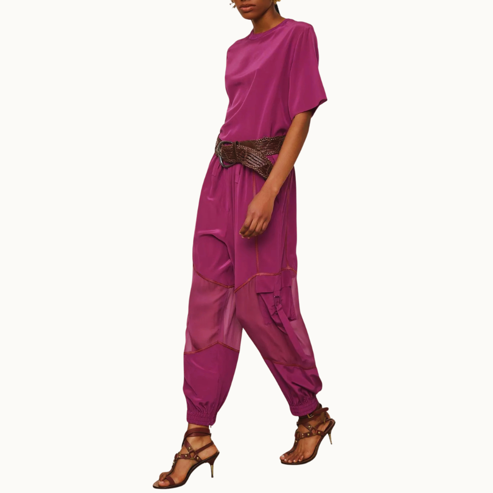 CAMISETA DE SEDA ROXA GOLA RIB