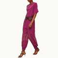 CAMISETA DE SEDA ROXA GOLA RIB