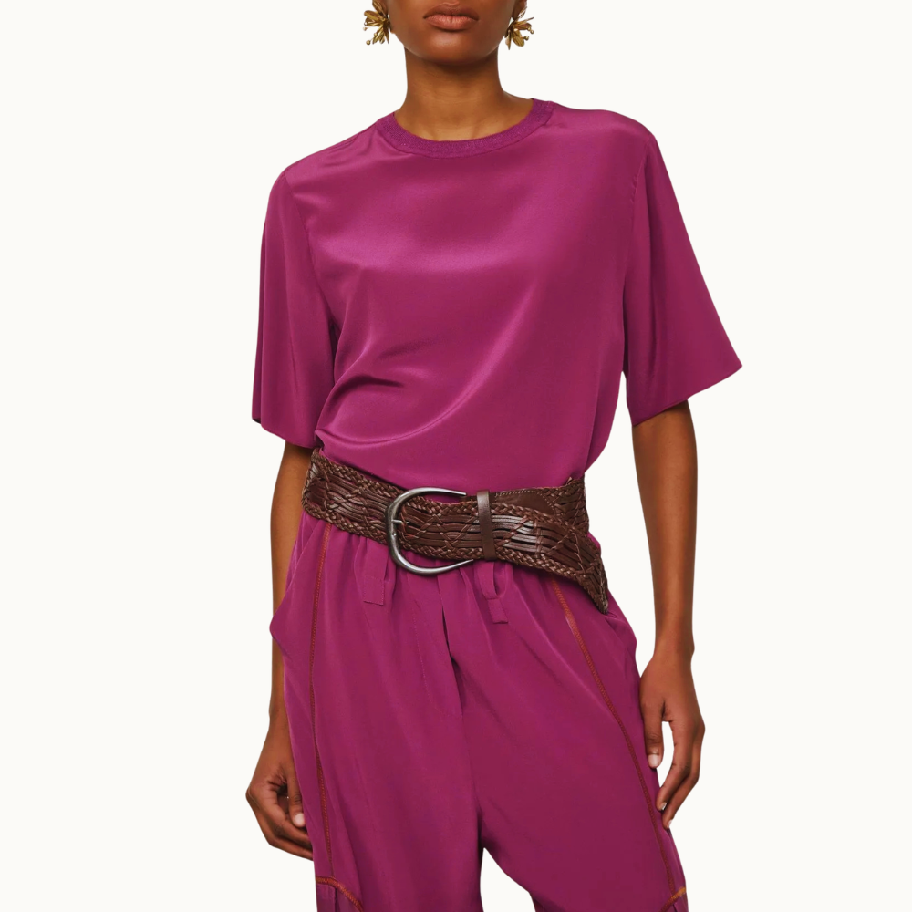 CAMISETA DE SEDA ROXA GOLA RIB