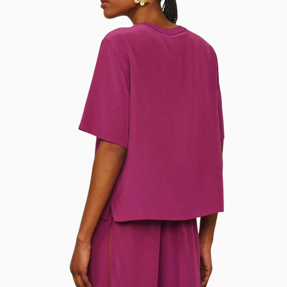 CAMISETA DE SEDA ROXA GOLA RIB