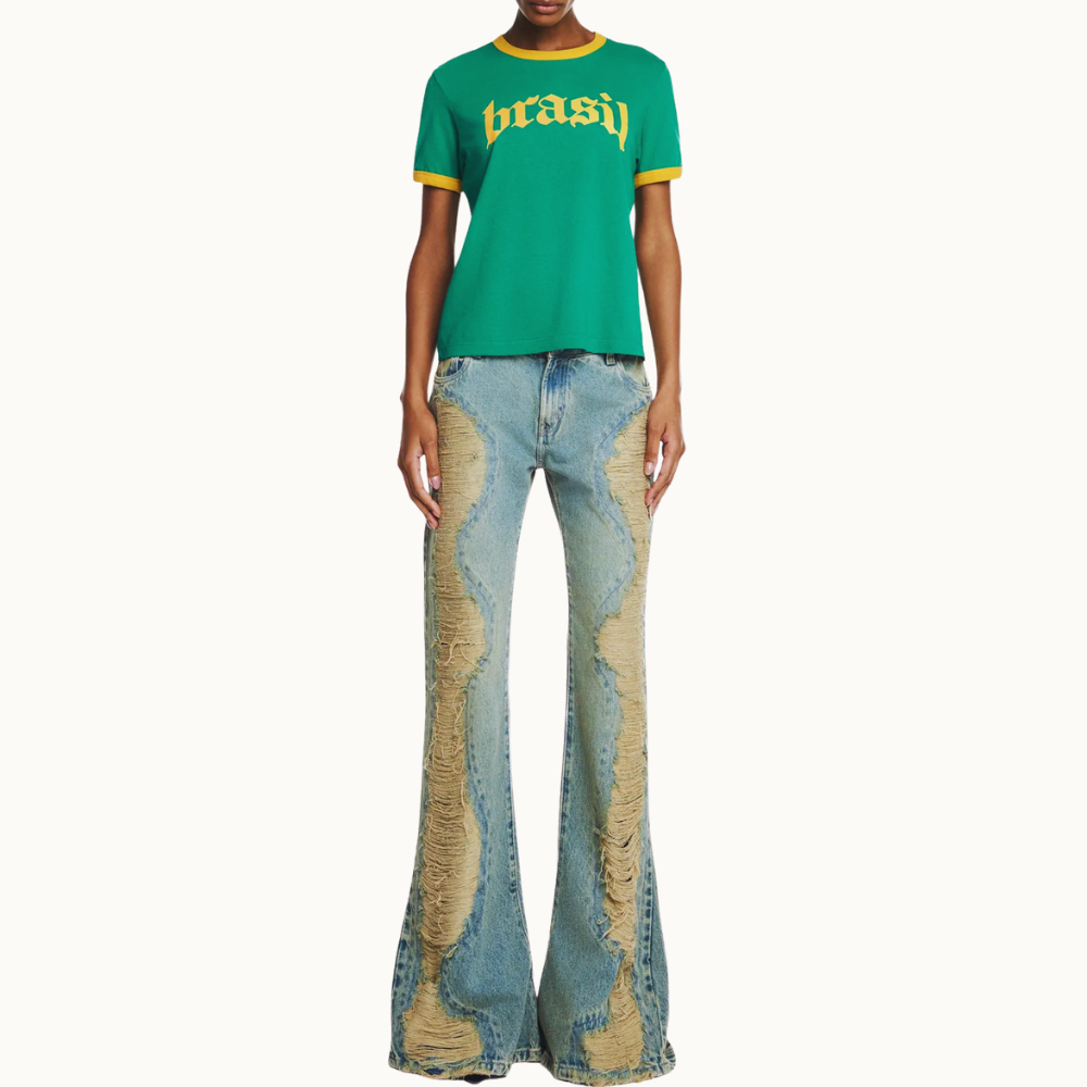 CAMISETA BABY LOOK BRASIL VERDE E AMARELO