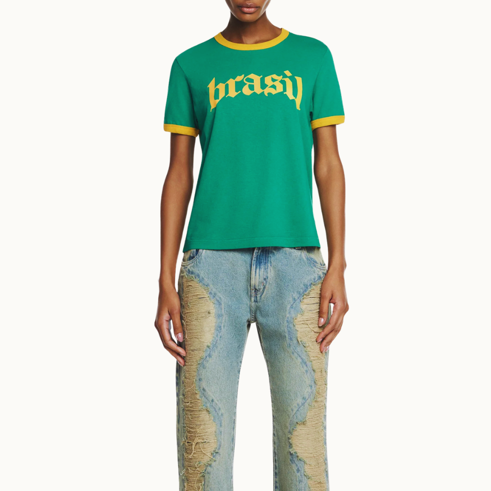 CAMISETA BABY LOOK BRASIL VERDE E AMARELO
