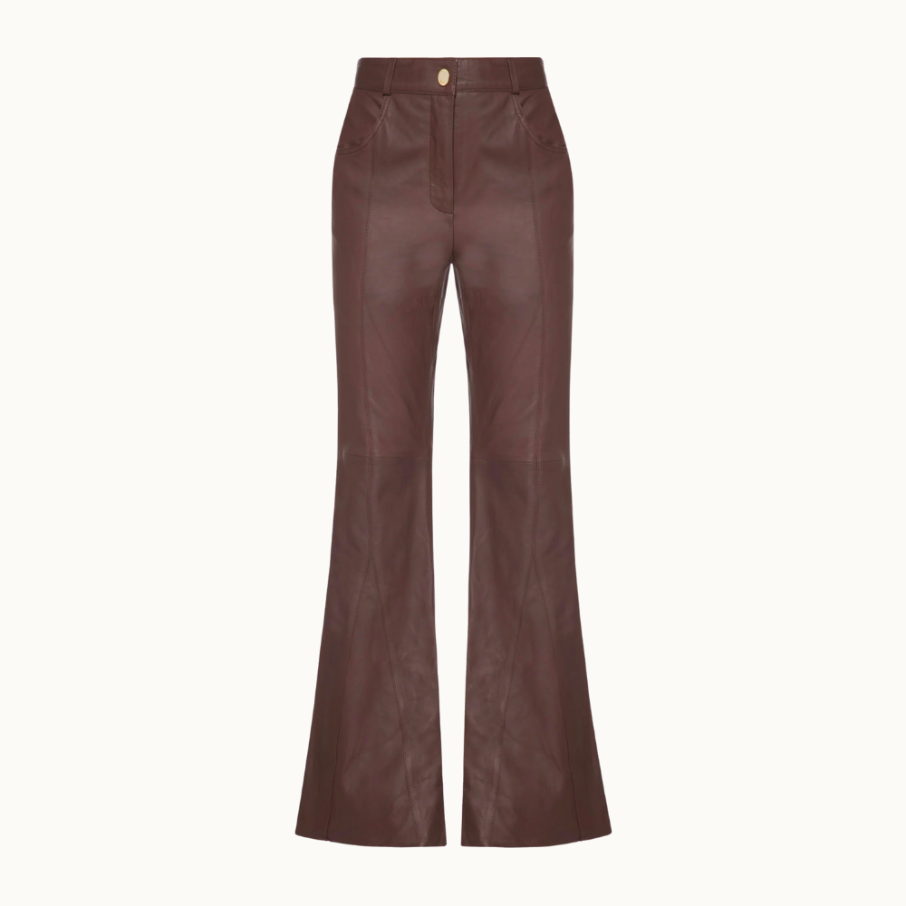 Calça Feminina De Couro Flare Nesgas