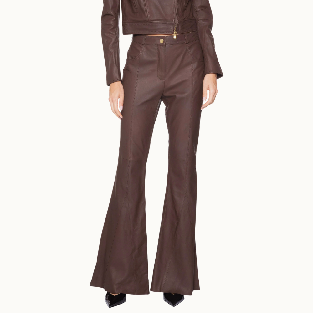 Calça Feminina De Couro Flare Nesgas