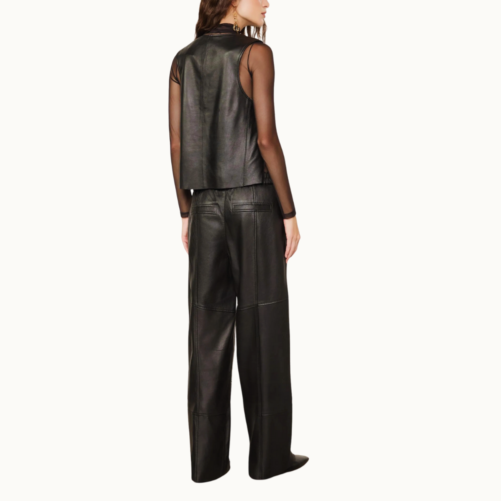 Calça Feminina De Couro Sport Recorte Pespontos