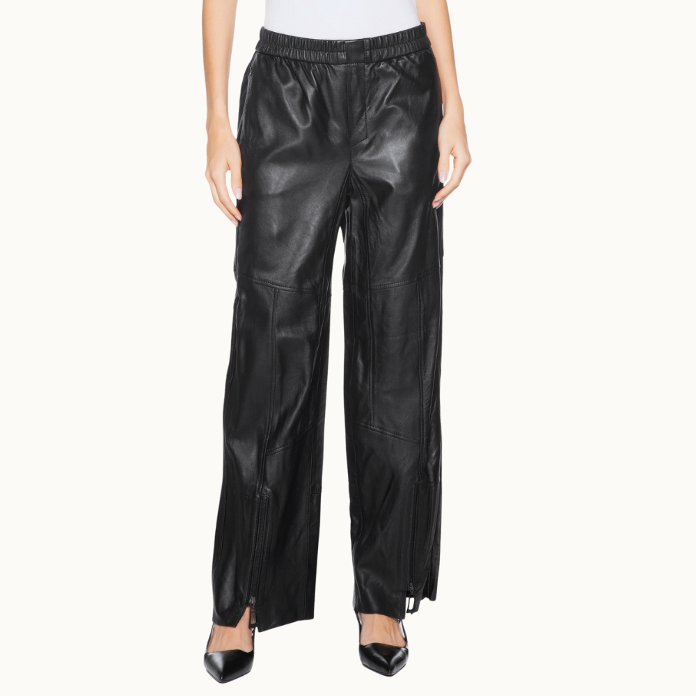 Calça Feminina De Couro Sport Recorte Pespontos