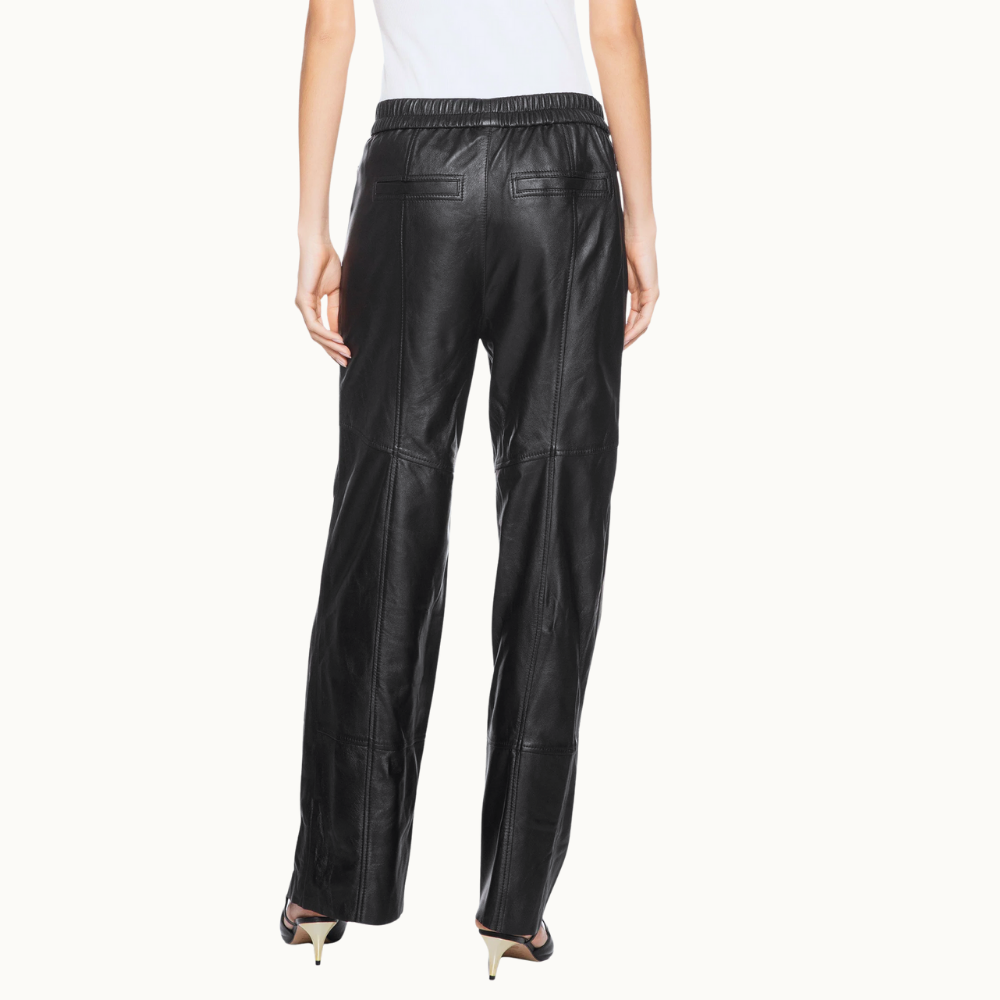 Calça Feminina De Couro Sport Recorte Pespontos