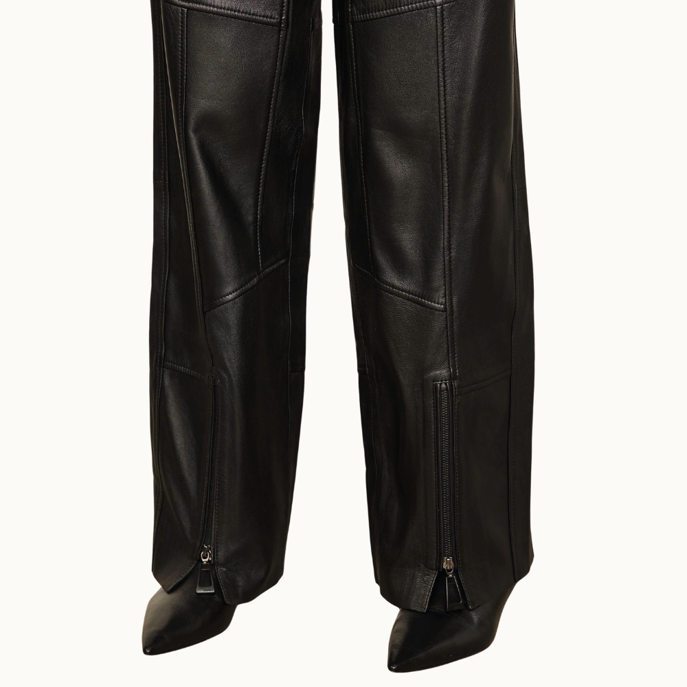 Calça Feminina De Couro Sport Recorte Pespontos