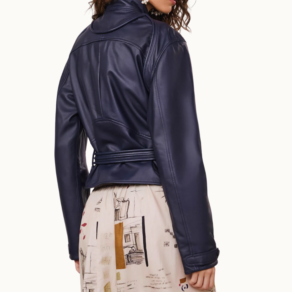 JAQUETA DE COURO FAIXA MATELASSE MARINHO