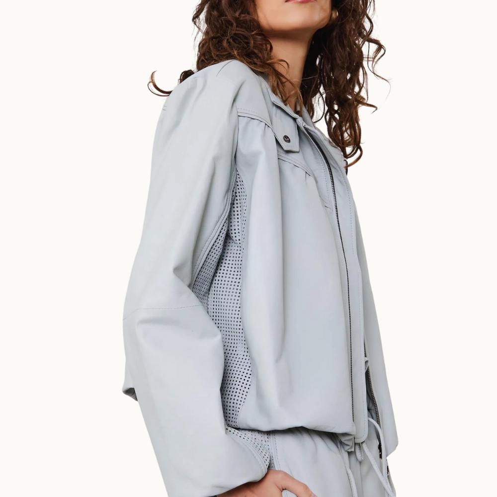 JAQUETA DE COURO MIX TEXTURA BALONE