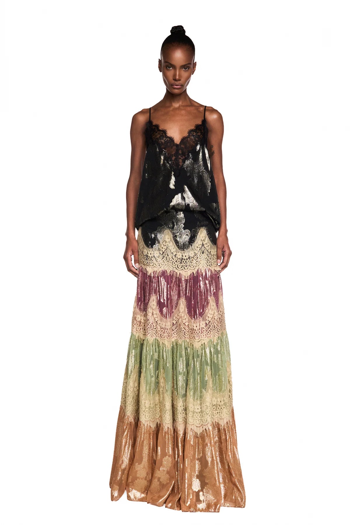REGATA DECOTE RENDA JACQUARD LUREX PRETO