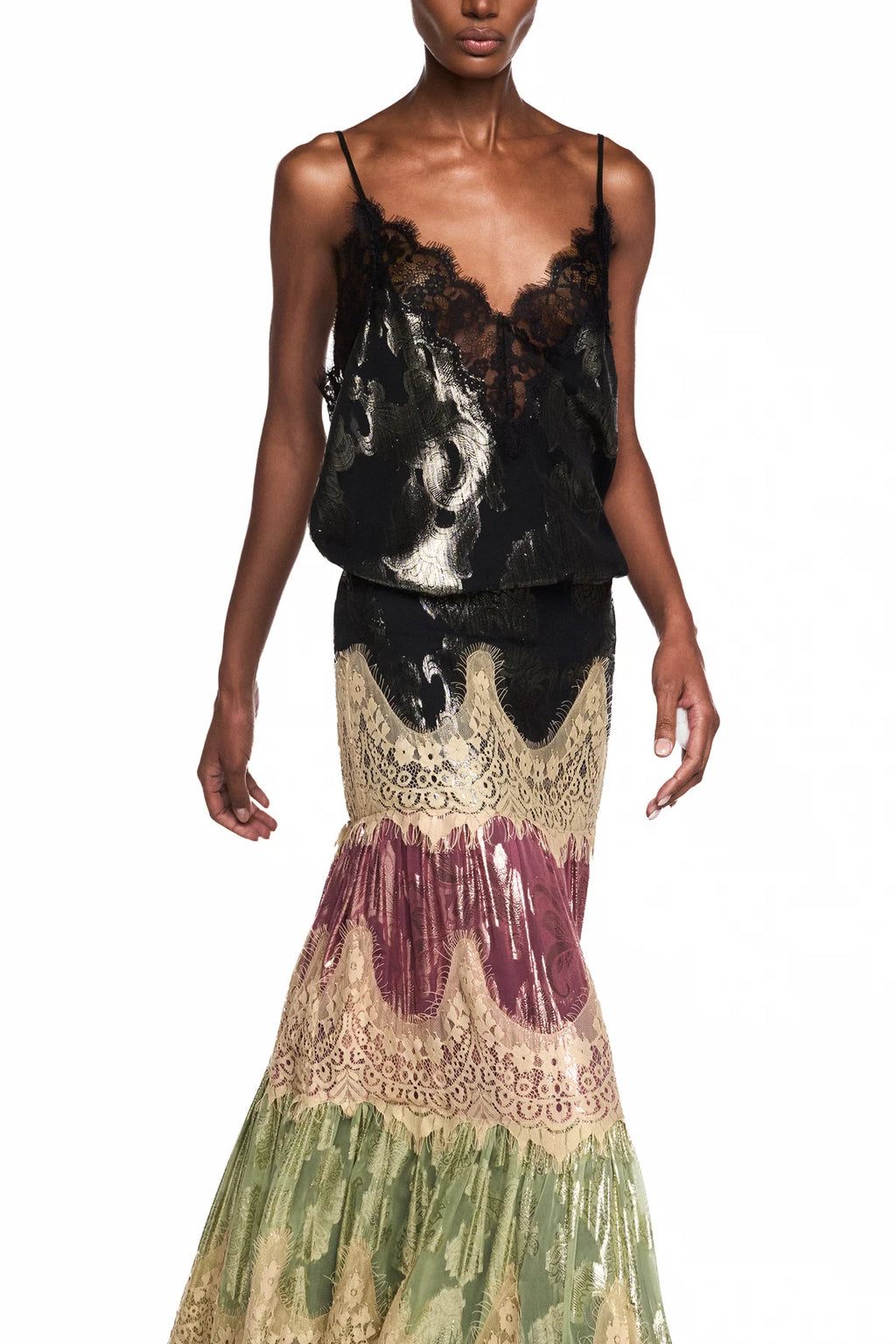 REGATA DECOTE RENDA JACQUARD LUREX PRETO