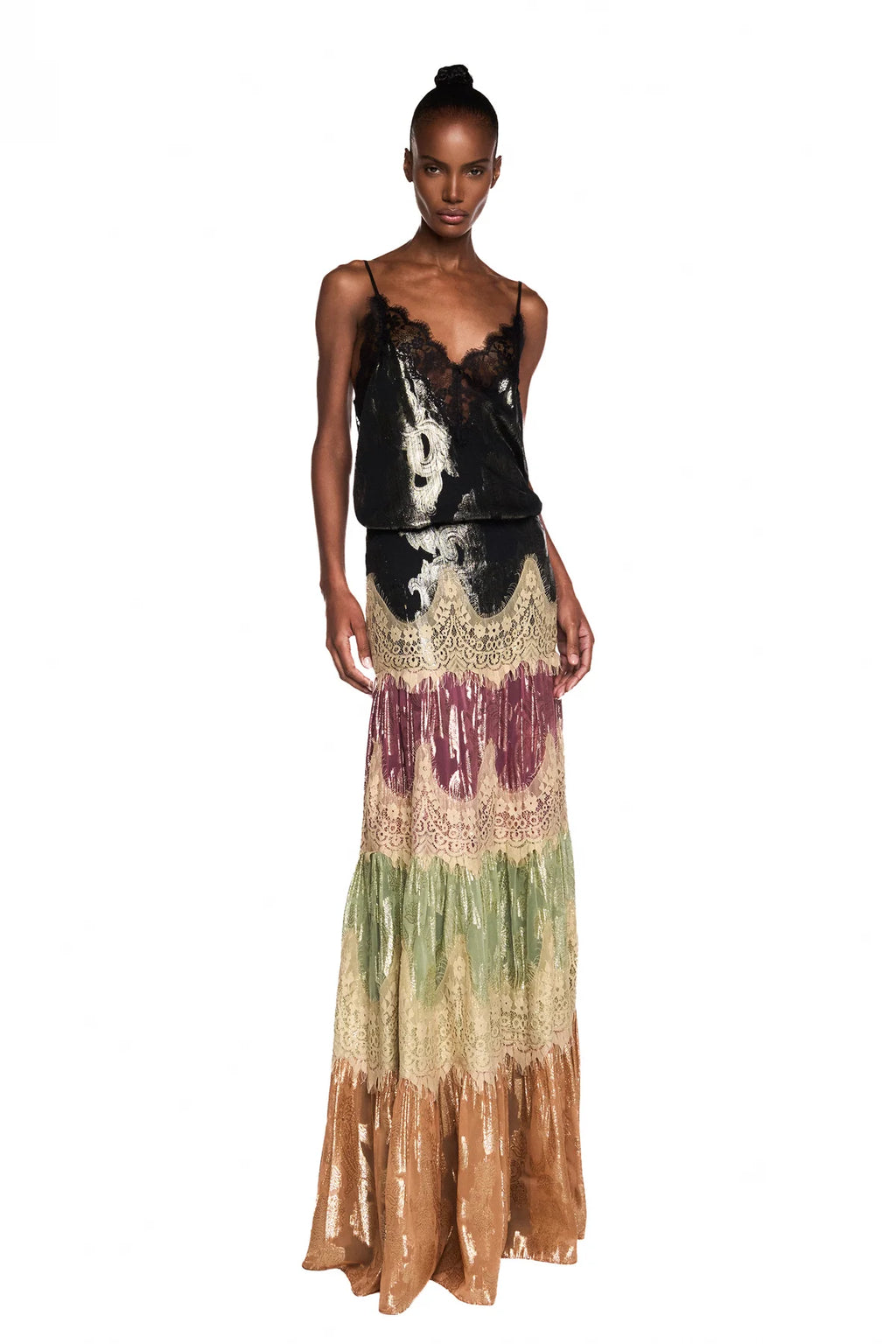 REGATA DECOTE RENDA JACQUARD LUREX PRETO