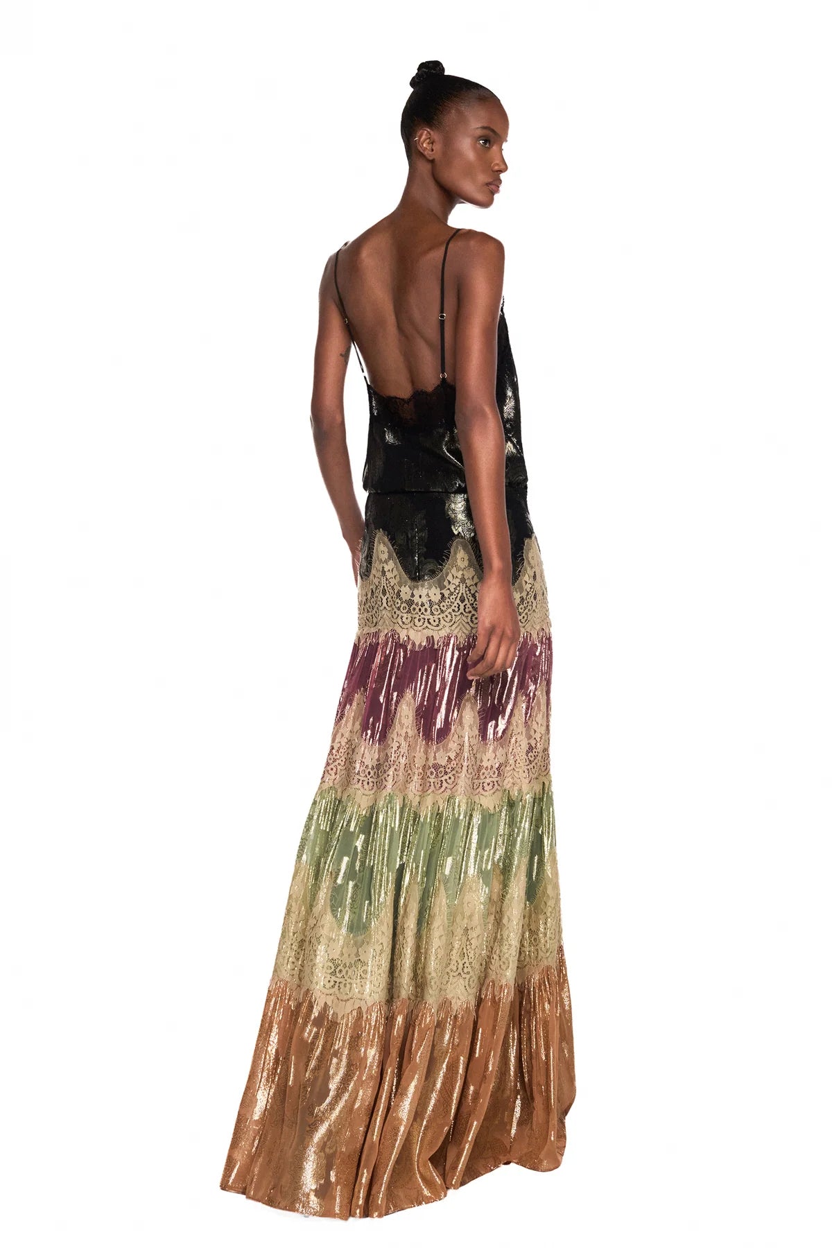 REGATA DECOTE RENDA JACQUARD LUREX PRETO