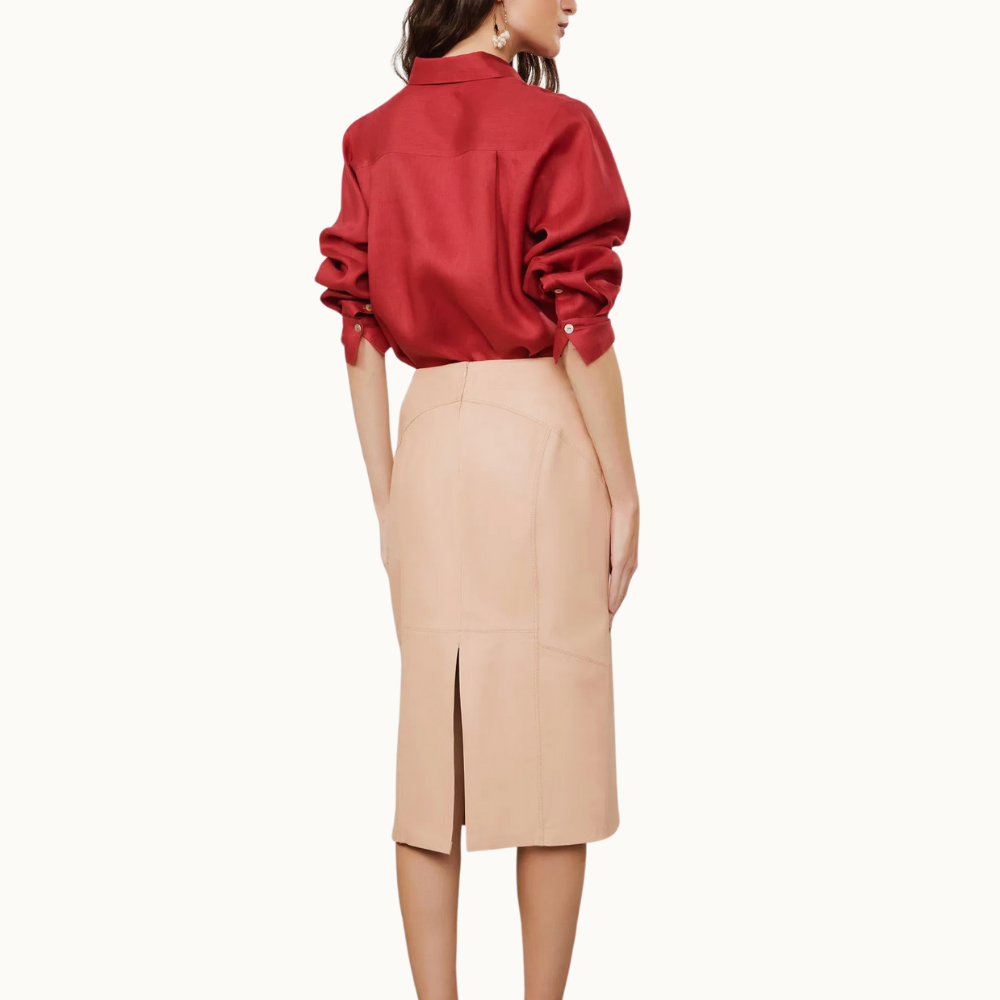 SAIA DE COURO MIDI RETA