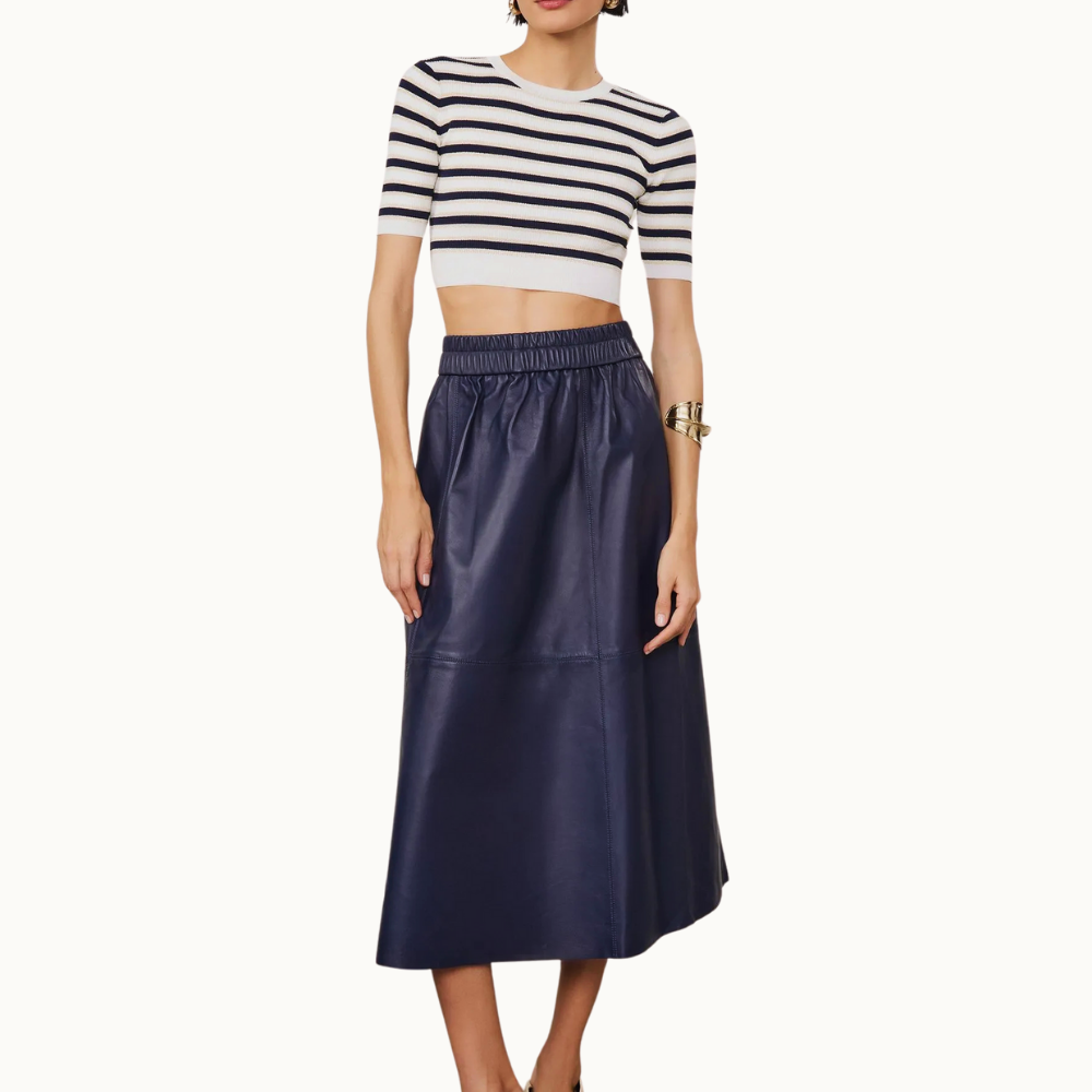 SAIA DE COURO MIDI COS ELASTICO