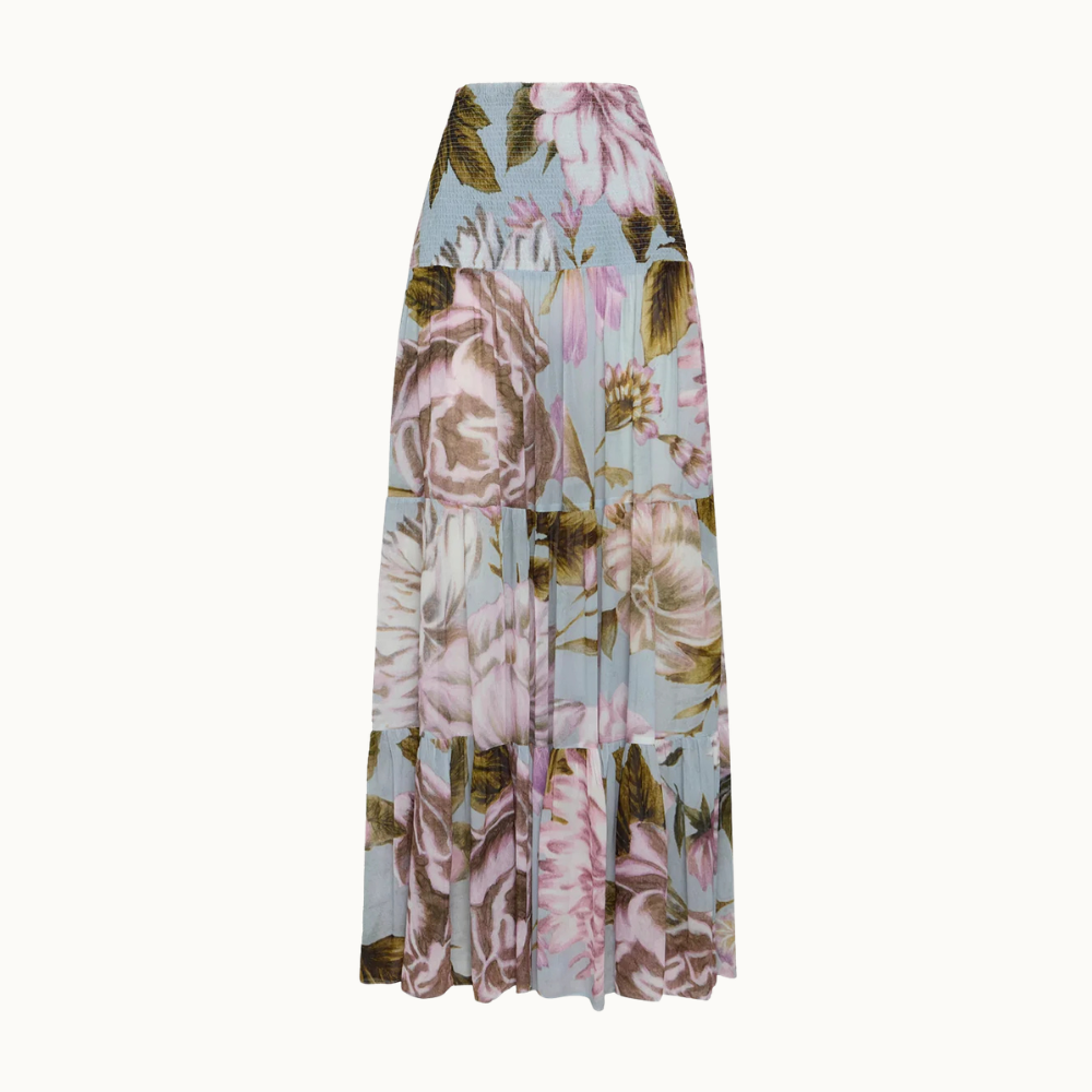 SAIA LONGA CAMADAS PALA LASTEX GEORGETE FLORAL