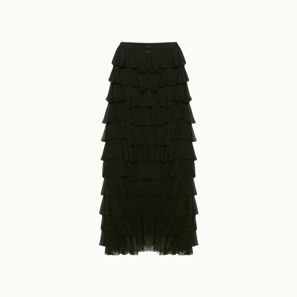 SAIA LONGA BABADOS CHIFFON PRETO