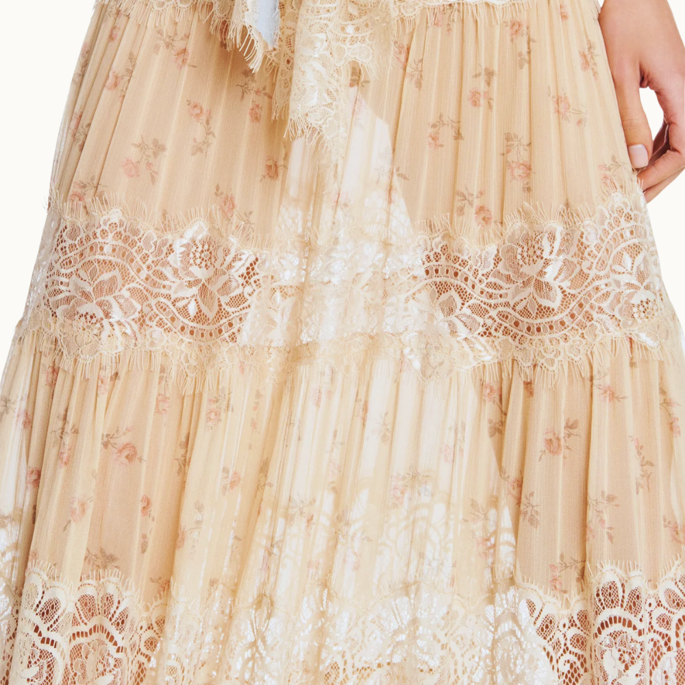 SAIA LONGA CHIFFON FLORAL COM RENDA