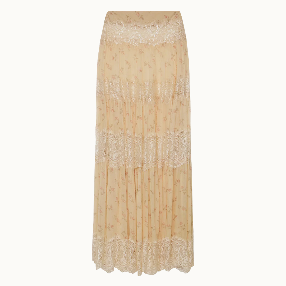 SAIA LONGA CHIFFON FLORAL COM RENDA