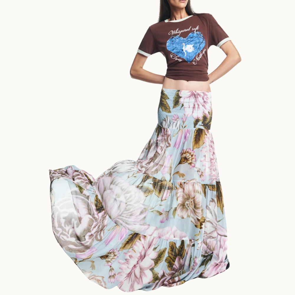 SAIA LONGA CAMADAS PALA LASTEX GEORGETE FLORAL