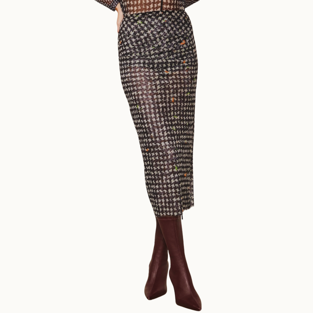 Saia Midi Tule Pied Poule