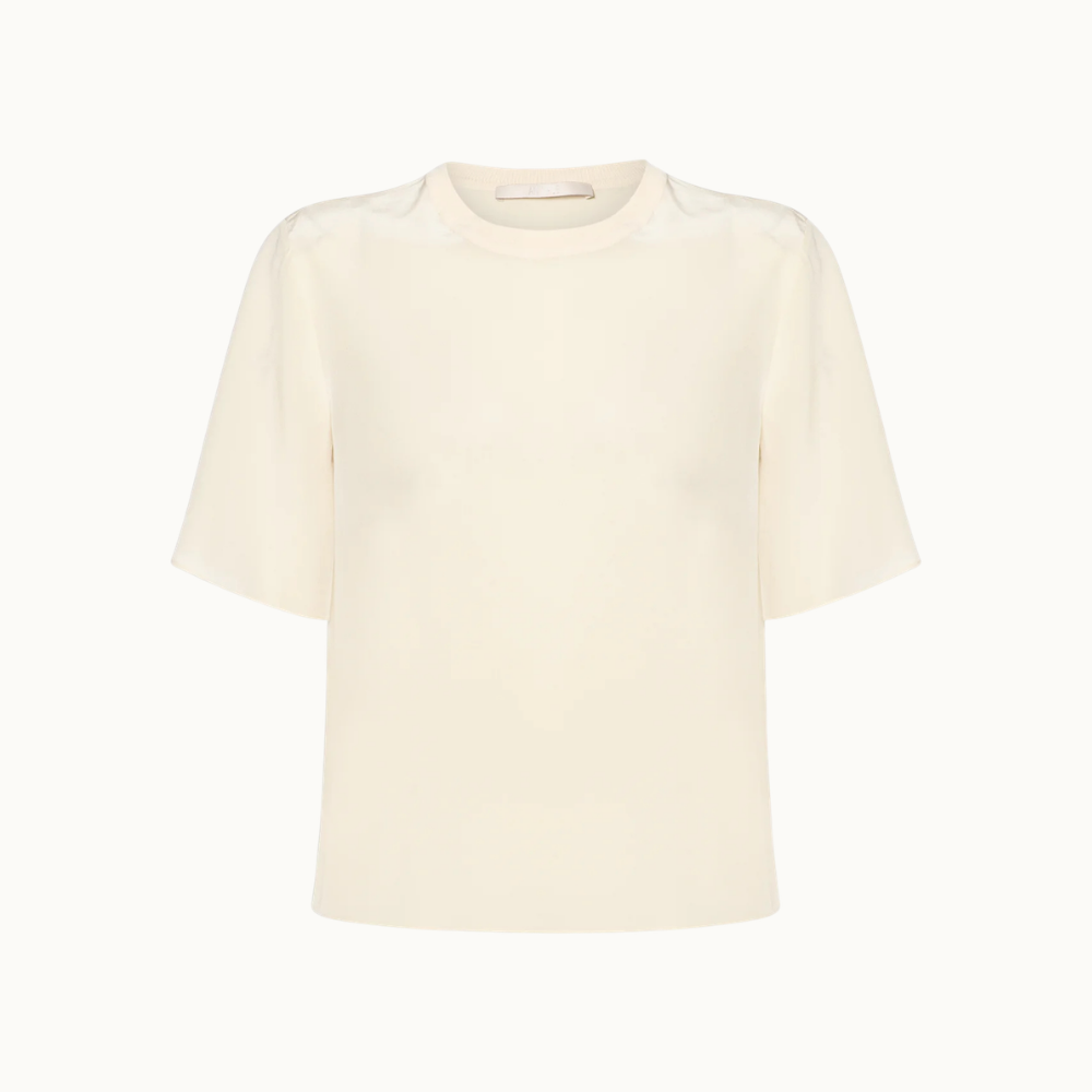 T-Shirt De Seda Bege Pret Gola Rib