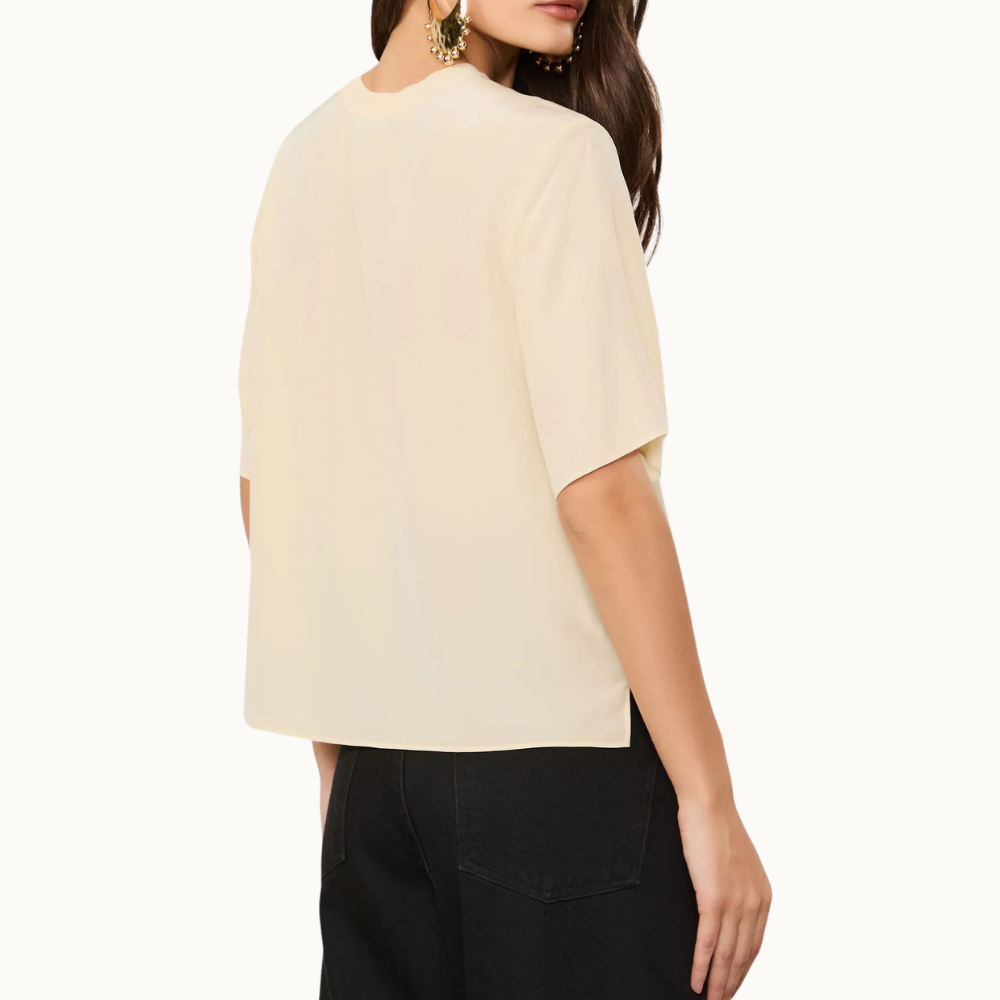 T-Shirt De Seda Bege Pret Gola Rib