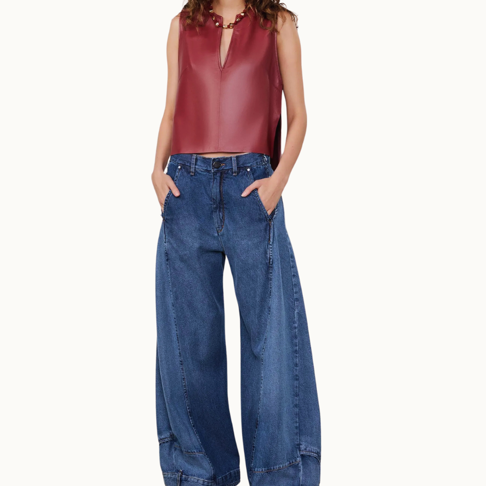 TOP DE COURO AMPLO DECOTE PROFUNDO