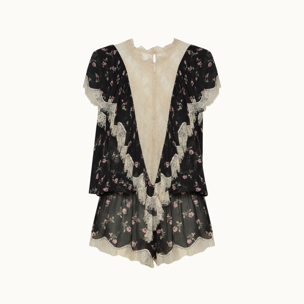 MACAQUINHO CHIFFON FLORAL COM RENDA