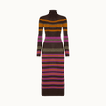 Vestido De Tricot Midi Colorido Listrado Com Lurex Gola Alta