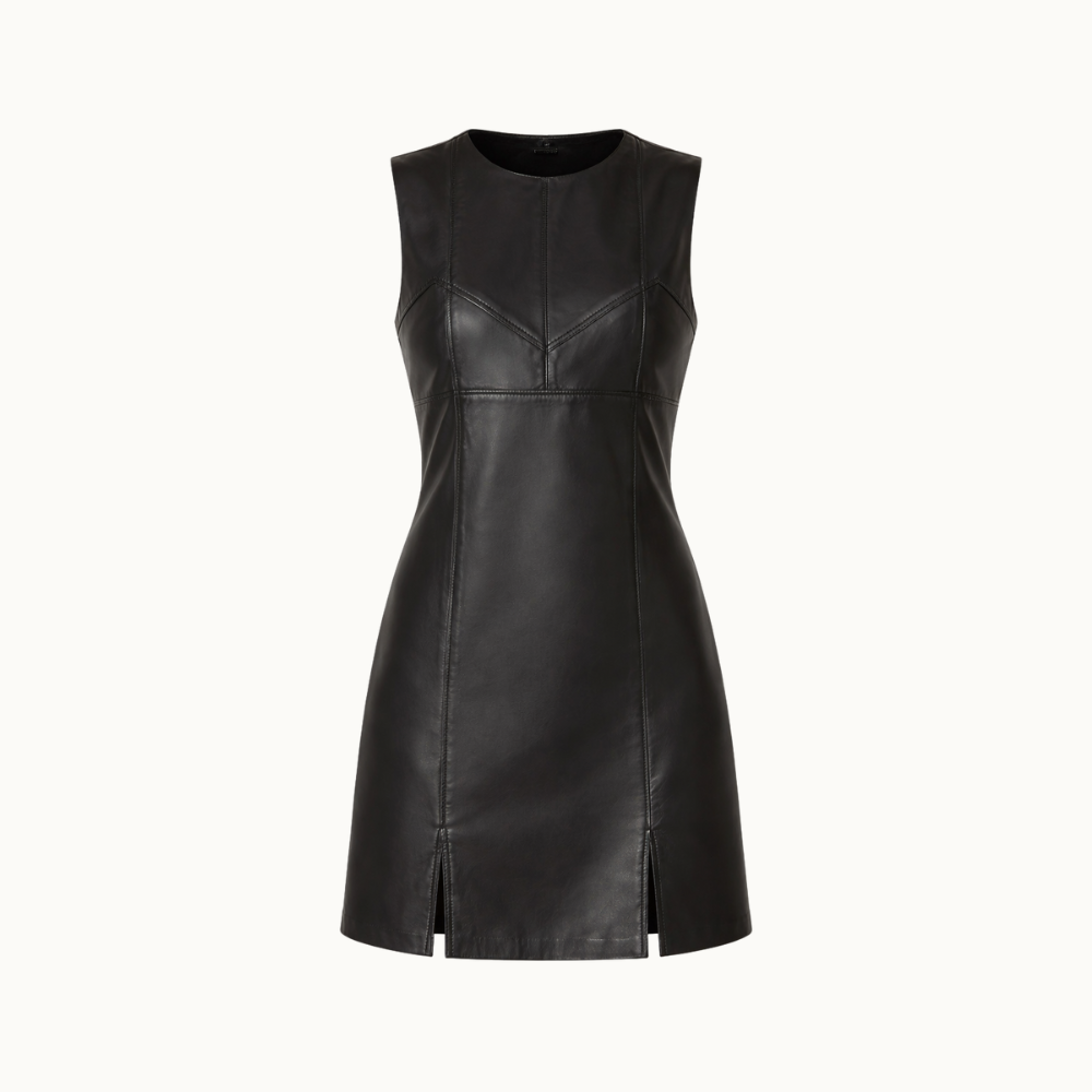 VESTIDO DE COURO FENDA FRONTAL