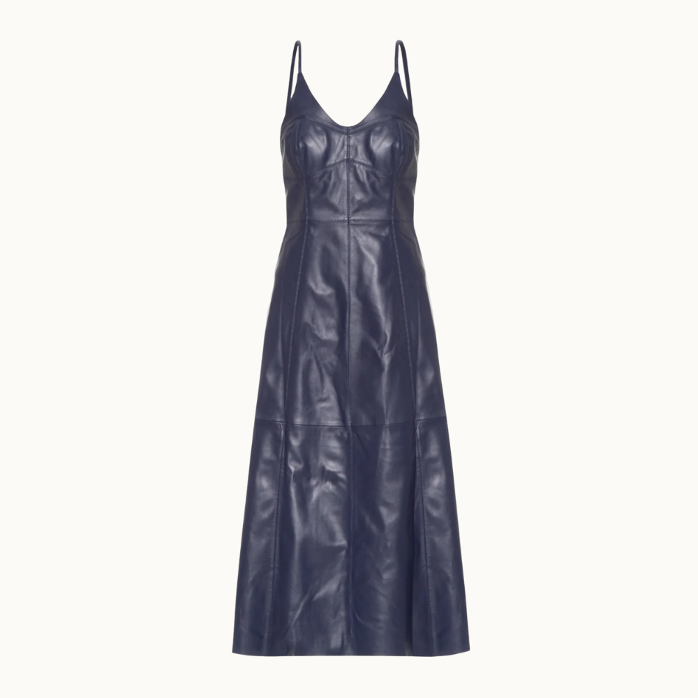 VESTIDO DE COURO MIDI ALÇAS