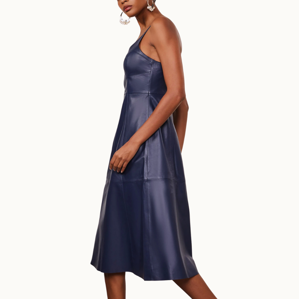 VESTIDO DE COURO MIDI ALÇAS